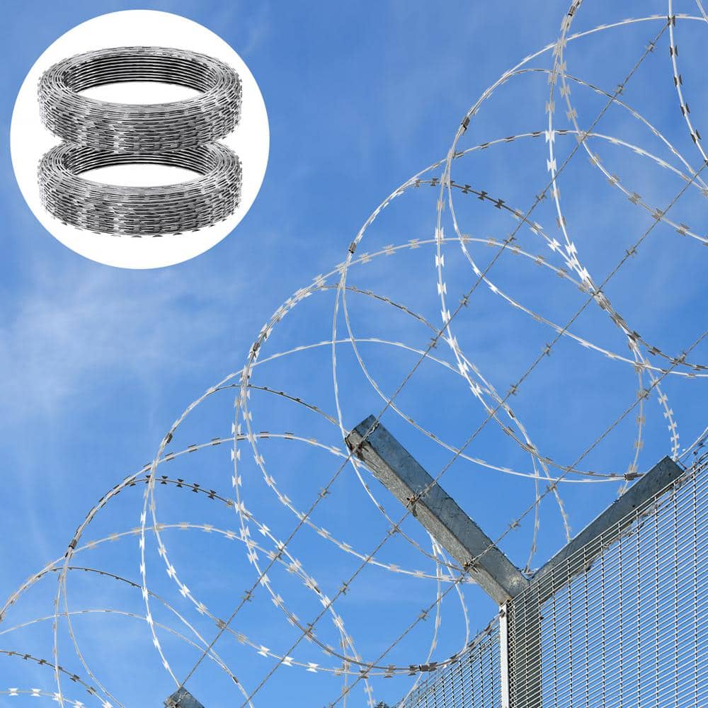 Galvanized Double Spiral Razor Wire Fence Set, 98 ft Coverage