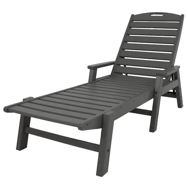 POLYWOOD Nautical Slate Grey Stackable Plastic Outdoor Patio Chaise Lounge
