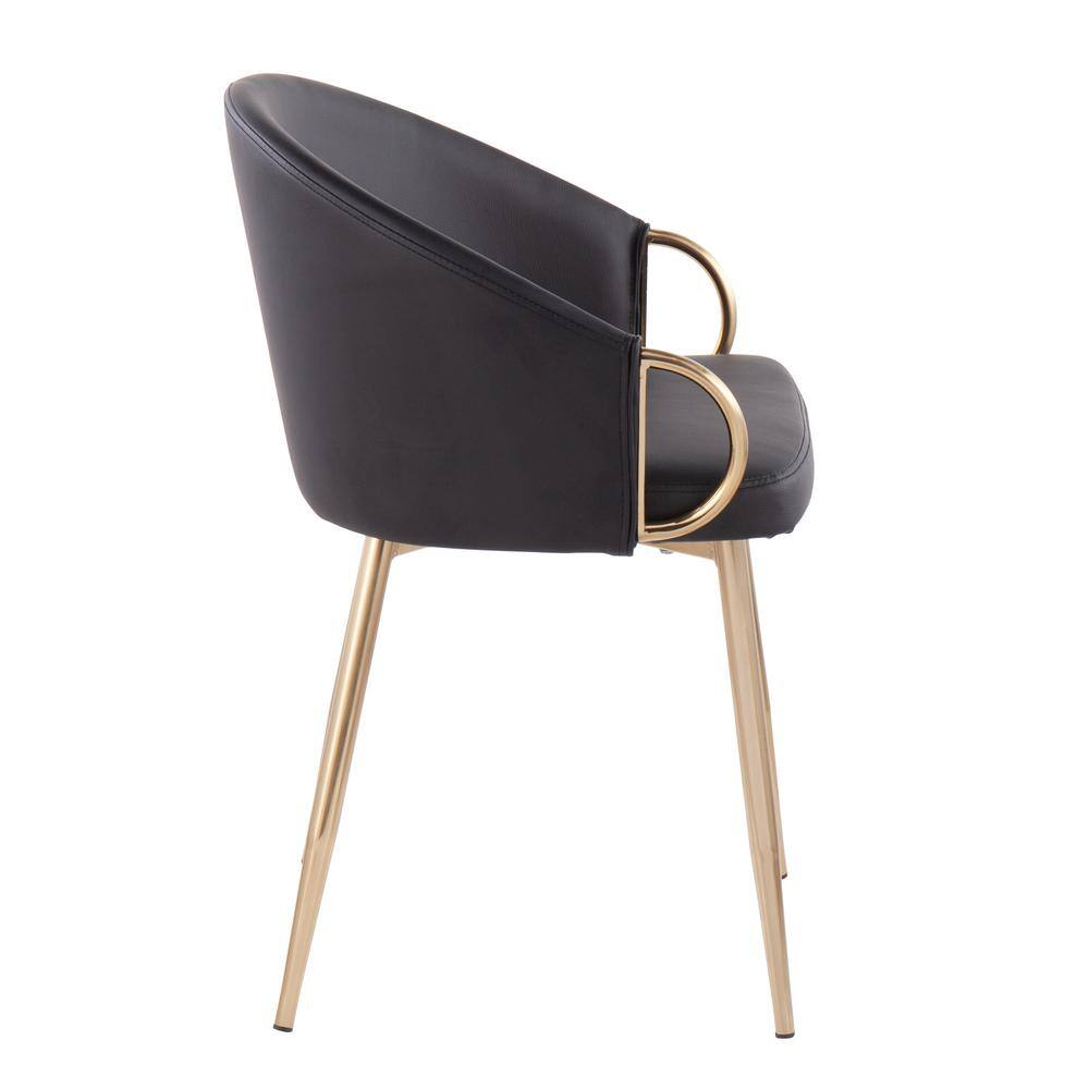 Claire Black Faux Leather Arm Chair with Gold Metal Frame