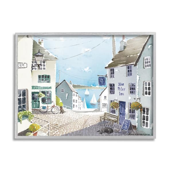 Stupell Industries Coastal Town Seaport Sailboats by Roy Thompson 1-Piece Gray Framed Nature Giclee Art Print 16 in. x 20 in.