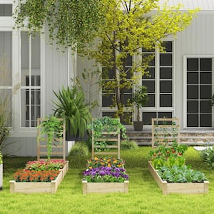 Fir Wood Raised Planter Boxes with Trellis