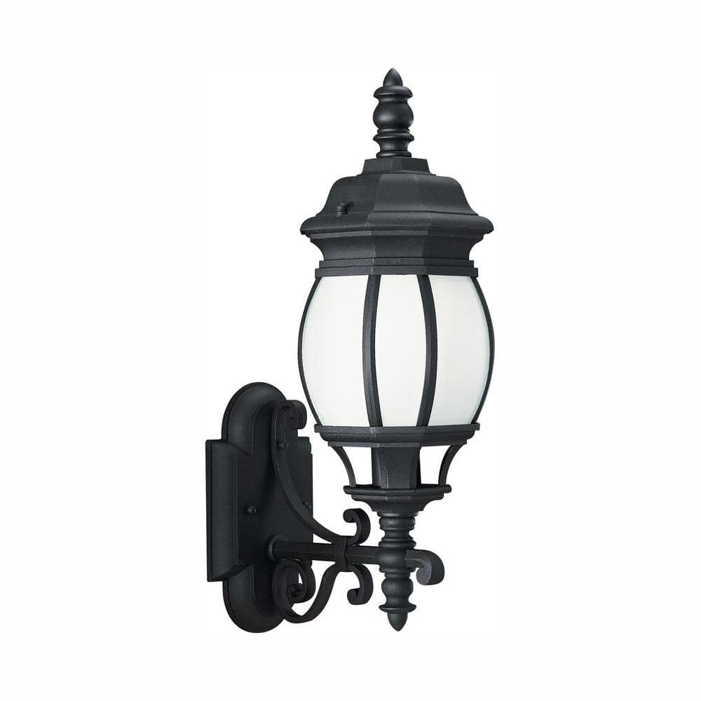 Wynfield Black Cast Aluminum Outdoor Wall Lantern with Frosted Glass