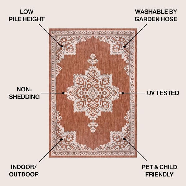 Arden Vintage Casual Medallion Terra/Cream 8 ft. x 10 ft. Indoor/Outdoor Area Rug