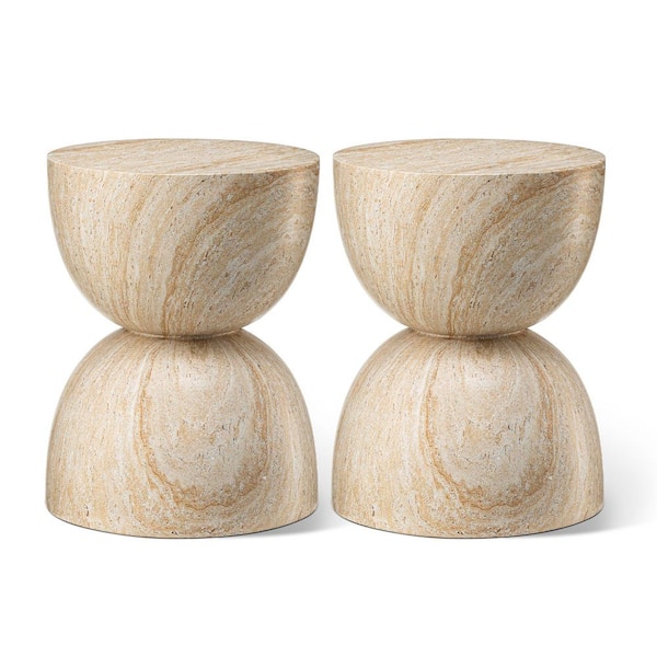 17.75 in. H Kits and Accessories MGO Hourglass-Style Faux Travertine Garden Stool or Planter Stand (Set of 2)
