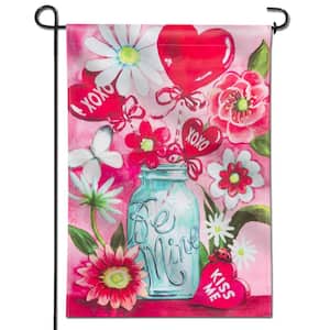 18 in. x 12.5 in. Double Sided Premium Garden Flag Be Mine Kiss Me Jar Valentine's Day Bouquet Garden Double Stitched