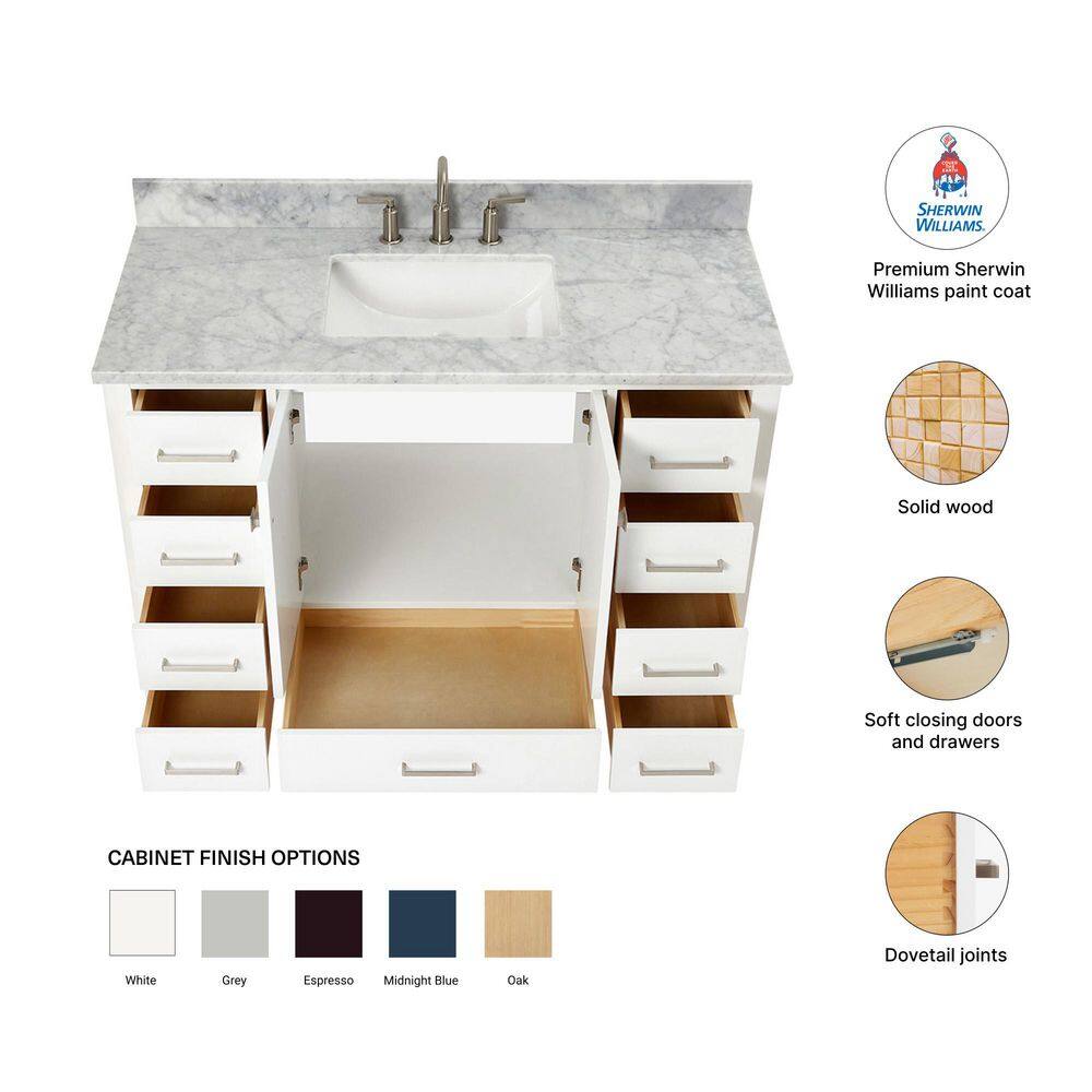 Cambridge 49-Inch White Marble Top Single Sink Bathroom Vanity
