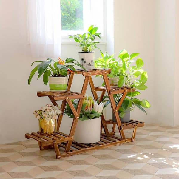 AESOME 4-Tier Triangular Plant Stand 23 in., Wood Shelf Rack 6
