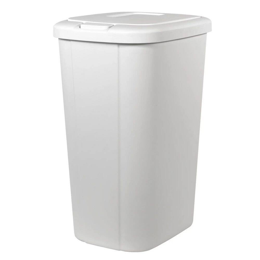 13.3 gal Touch Top Plastic Bathroom, Office, Kitchen Trash Can, White ...