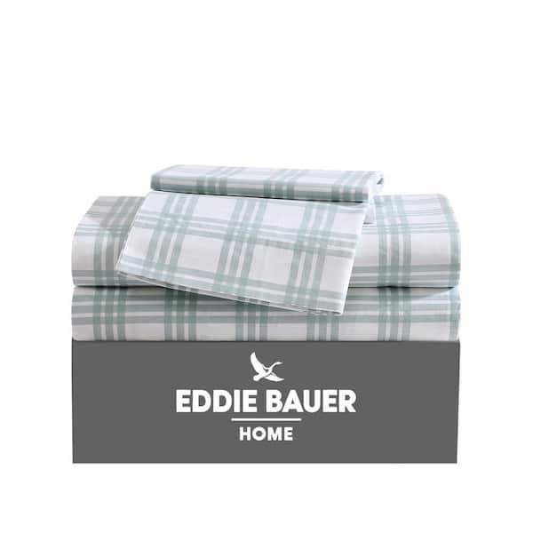 Eddie Bauer Basic Plaid 3-Piece Green Cotton Twin Sheet Set