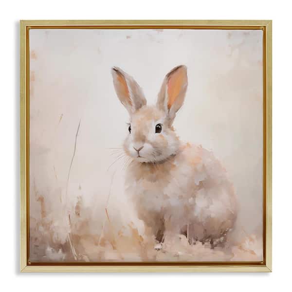 Stupell Industries Neutral Gazing Bunny by Arlington Prints Gold Floater Frame Animal Graphic Art Print 18 in. x 18 in.