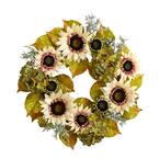 24 in. Orange and White Sunflower and Hydrangea Artificial Autumn Wreath