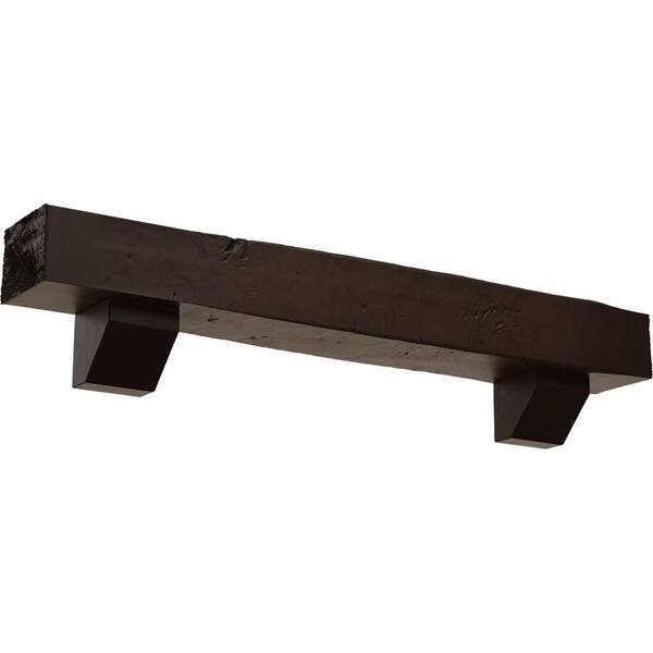 Ekena Millwork 8 in. x 8 in. x 7 ft. Knotty Pine Faux Wood Fireplace Mantel Kit with Ashford Corbels, Natural Mahogany
