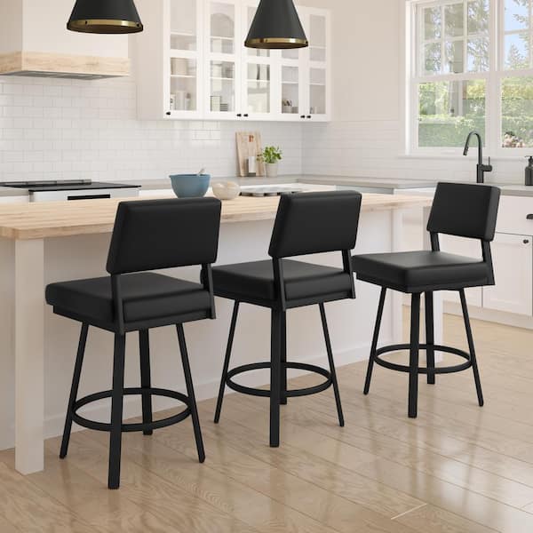 Avery 26 in. Black Faux Leather /Black Metal High Back Swivel Counter Stool