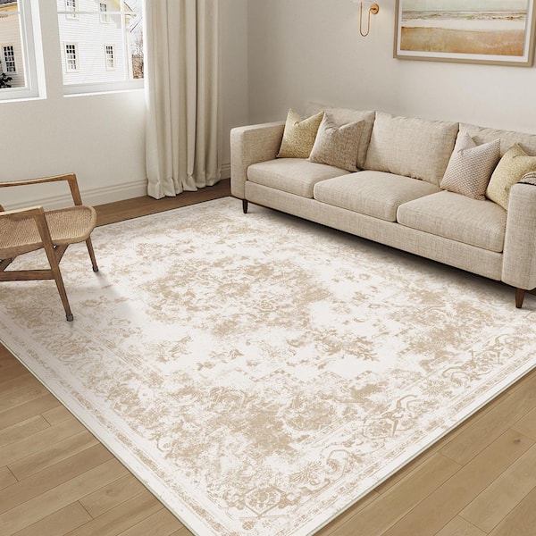 Jane Eyre Beige 5 ft. x 7 ft. Vintage Medallion Distressed Area Rug