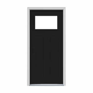 34 in. x 80 in. 1 Lite Craftsman Black Painted Steel Prehung Right-Hand Inswing Front Door w/Brickmould