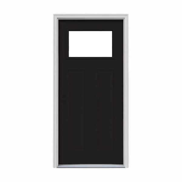 JELD-WEN 34 in. x 80 in. 1 Lite Craftsman Black Painted Steel Prehung Right-Hand Inswing Front Door w/Brickmould