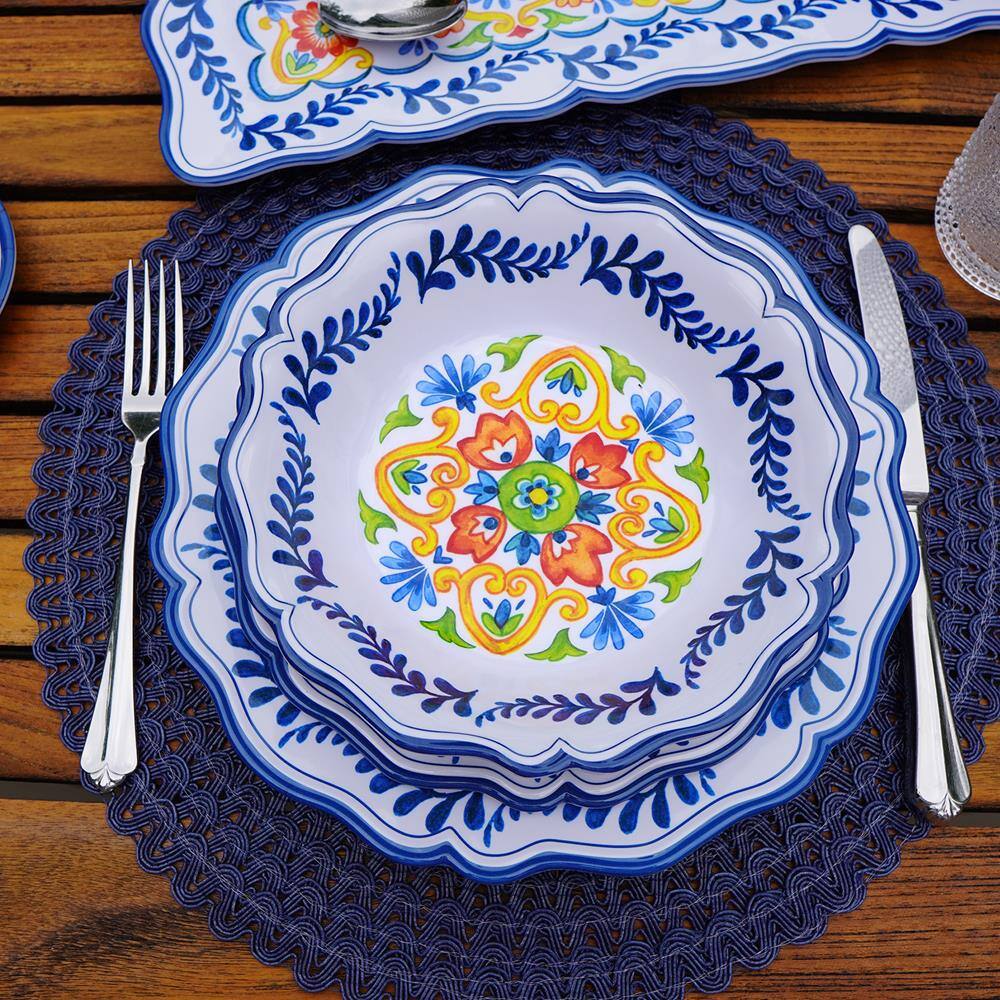 Flores Vibrant Floral Melamine Dinnerware Set, Service for 4