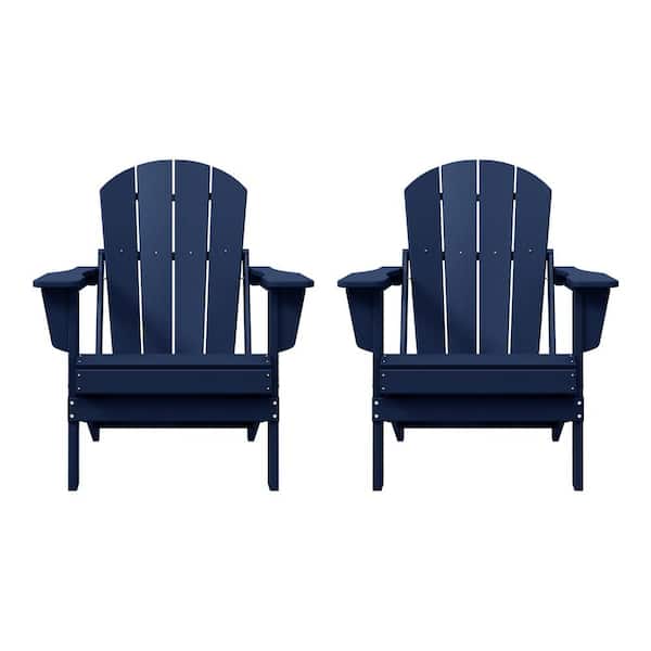 Laguna 2-Pack Fade Resistant Outdoor Patio HDPE Poly Plastic Classic Folding Adirondack Chairs in Navy Blue