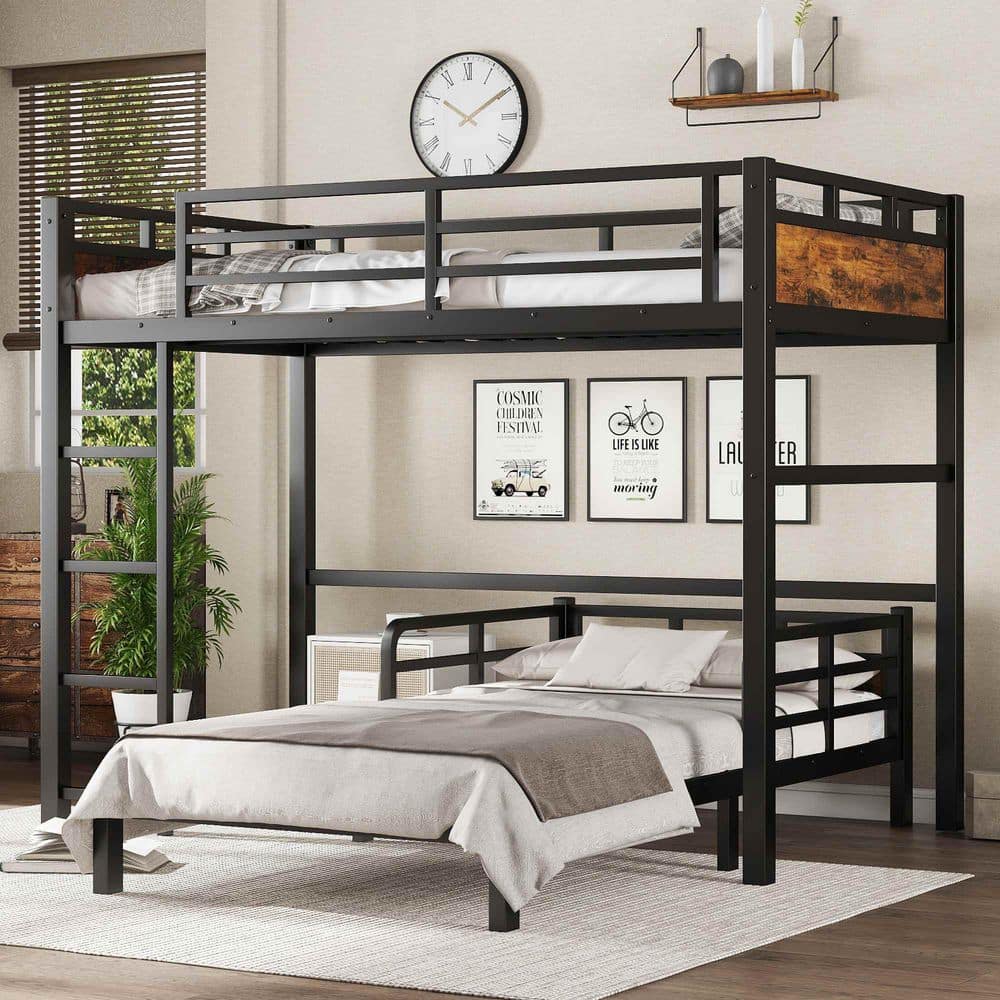 Vintage/Wood/Brown Twin XL over Twin XL Bunk Bed with Raised Security Fence and Ladder price history on PriceWatchPro