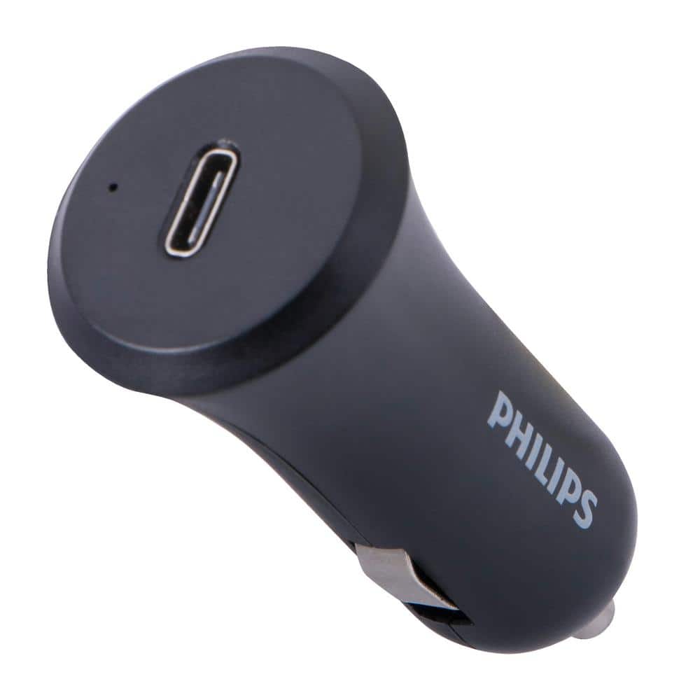 Philips 27-Watt 1 USB-C Port Car Charger with Power Delivery, Black  DLP2559Q/37 - The Home Depot
