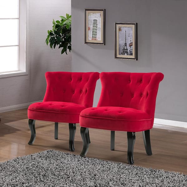 Jayden Creation Jane Red Tufted Accent, Living Room Accent Chairs Set Of 2