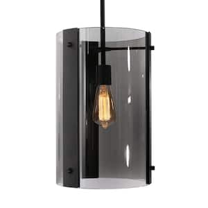 Dana 60-Watt 1-Light Black Shaded Pendant Light with Smoked Glass Shade and No Bulbs Included