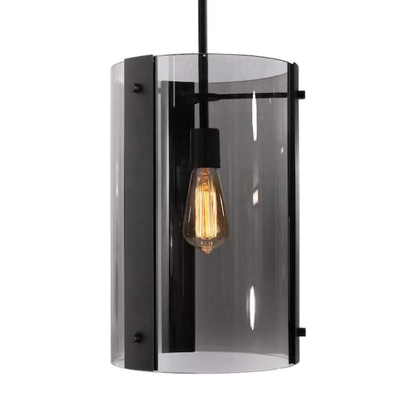 AFX Dana 60-Watt 1-Light Black Shaded Pendant Light with Smoked Glass Shade and No Bulbs Included