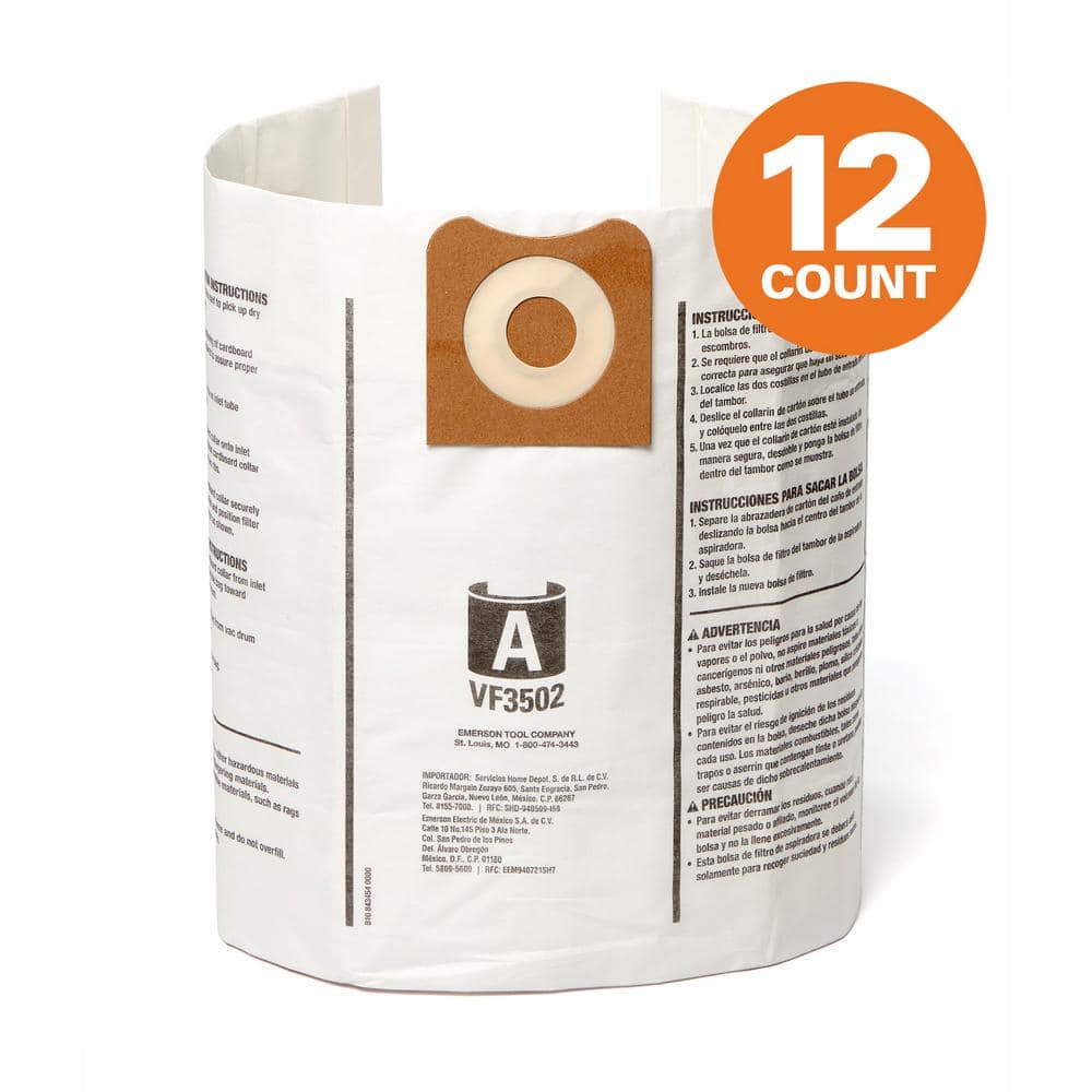 Genuine VF3502B Wet Dry Vac Dry Pick-up Only Dust Bags for Select 12-16 Gallon  Shop Vacuums, Size A (12-Pack) price history on PriceWatchPro