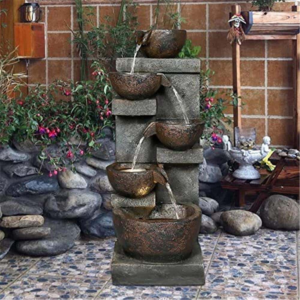 Afoxsos Rustic Outdoor Floor Water Fountain with Light LED Cascading ...