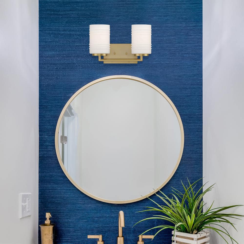 Brushed Gold Dimmable Outdoor Vanity Light with Etched Opal Glass
