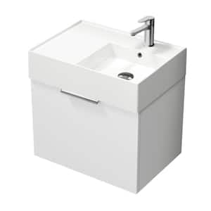 Derin 23.6 in. W x 17.3 in. D x 25.19 in. H Modern Bathroom Vanity in Glossy White With White Ceramic Top