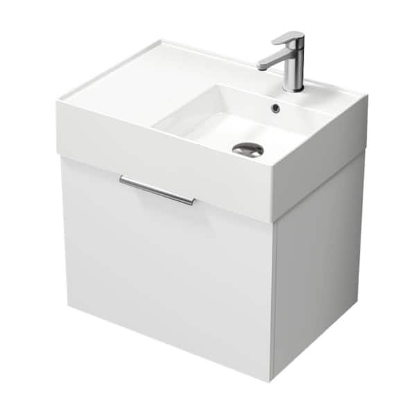 Nameeks Derin 23.6 in. W x 17.3 in. D x 25.19 in. H Modern Bathroom Vanity in Glossy White With White Ceramic Top
