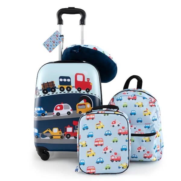 5 Piece 19-32 in. Kids Suitcase Luggage Set with Backpack, Neck Pillow, Name Tag, Lunch Bag