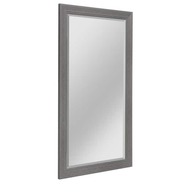 Deco Mirror 53.5 in. H x 29.5 in. W Classic Woodgrain Textured Gray Rectangle Framed Beveled Edge Bathroom Vanity Wall Mirror