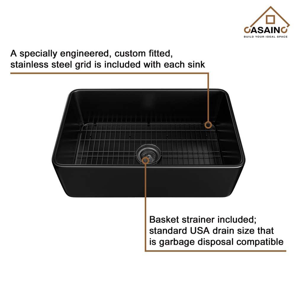 Matte Black Fireclay Single Bowl Farmhouse Kitchen Sink