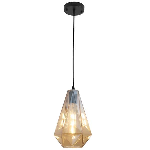 ADSENSTY 1-Light Amber Single Modern Geometric Pendant Light with Glass Shade, No Bulbs Included