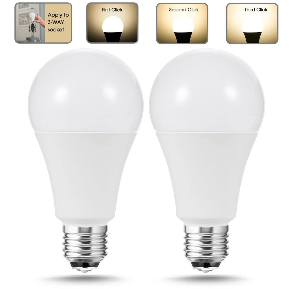 YANSUN 50/100/150-Watt Equivalent A21 LED 3-Way Light Bulbs in Soft White for Reading (2-Pack)