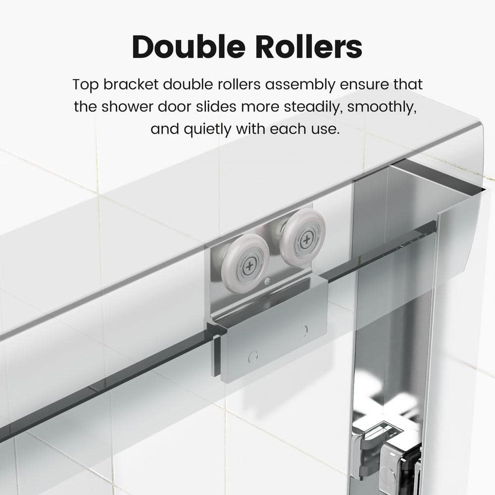 Chrome Semi-Frameless Double Sliding Shower Door with Clear Glass