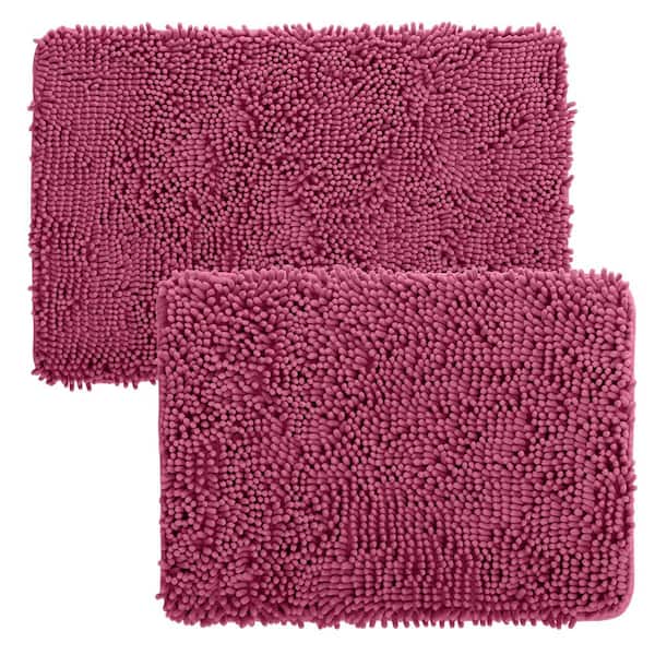 Lavish Home Shag Pink 21 in. x 32 in. Memory Foam 2-Piece Bath Mat