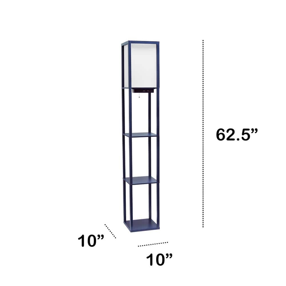 Classix Navy Blue 62.5" 3-Tier Shelf Floor Lamp with Linen Shade