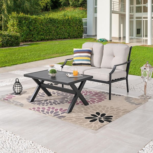 TOP HOME SPACE 2-Piece Metal Patio Conversation Set with Beige Cushions