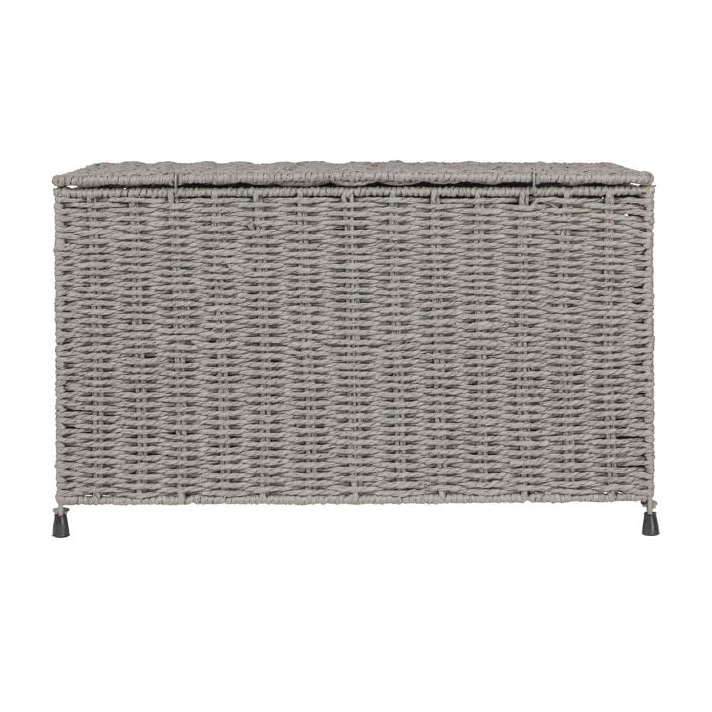 Gray Handwoven Paper Rope Storage Chest with Hinged Lid and Handles