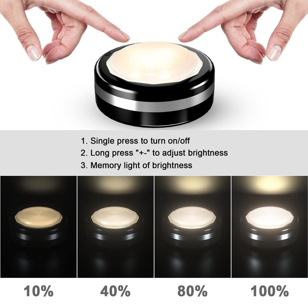 Wireless Black and White LED Puck Lights with Remote Control, 6-Pack