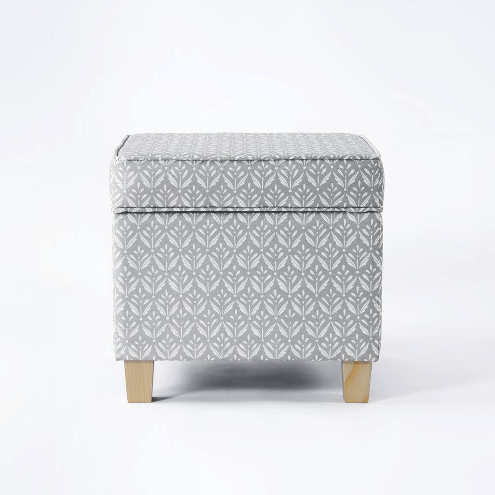 Light Gray Tufted Fabric Square Storage Ottoman with Wood Legs