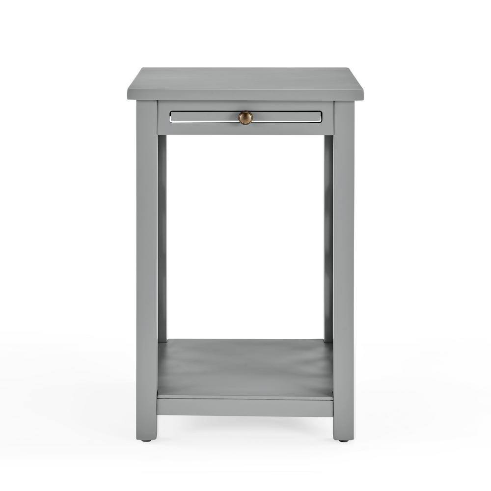 Gray Wood End Table with Tray and Shelf