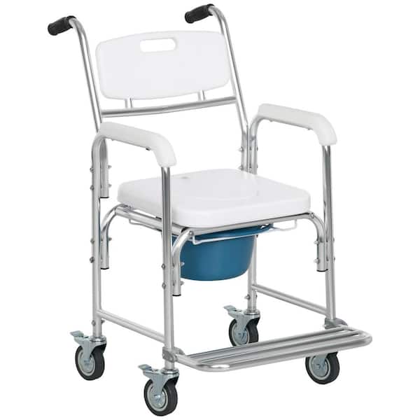 HOMCOM 3 in 1 Shower Commode Wheelchair with Padded Seat, White