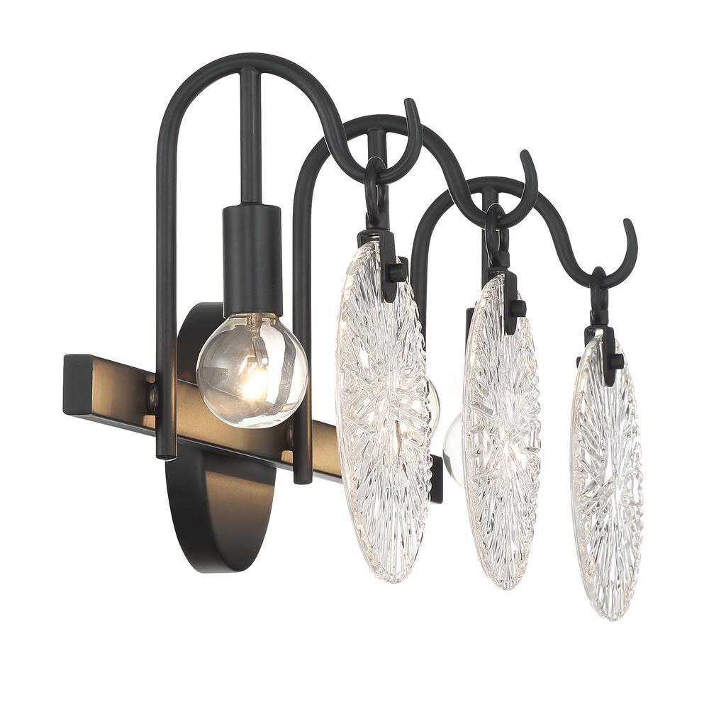 Matte Black 3-Light Vanity with Starburst Clear Glass Shades