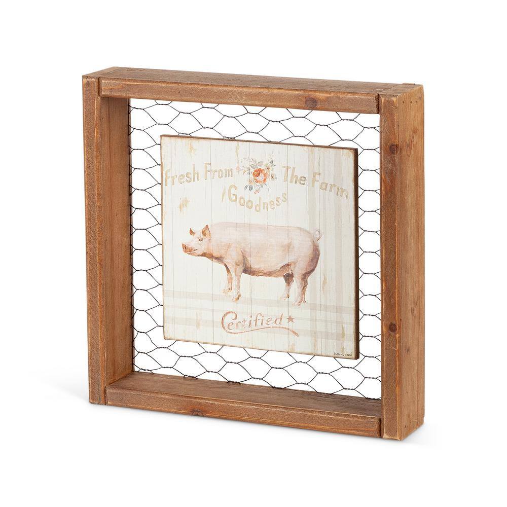Rustic Farm Animal Wall Art Set with Natural Wood Frame