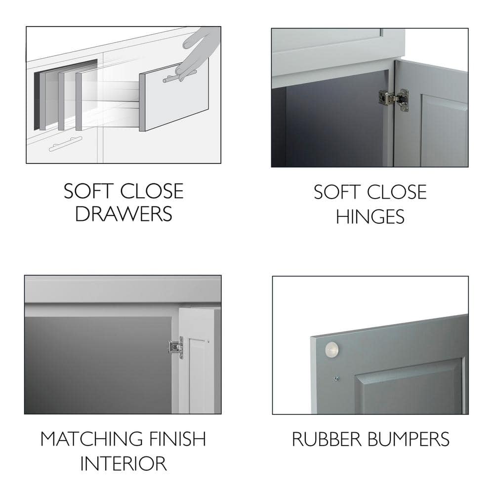 Brookings 60-Inch Gray Shaker Bathroom Vanity Cabinet