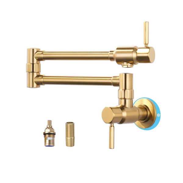 Wall Mounted Pot Filler with Double Handle in Polished Gold